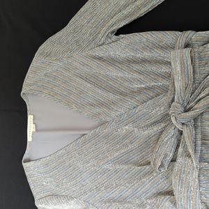 Love Stitch Medium silver blush and baby blue vertical striped dress
